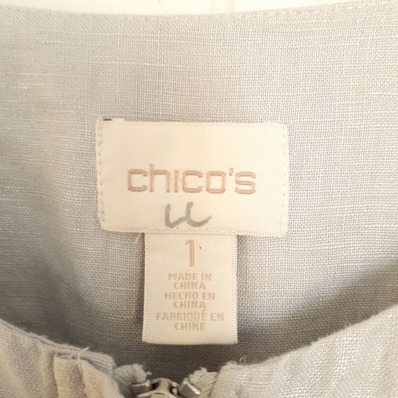 Chico's Foiled Linen Shine Jacket Collarless Full ZipSilver Size 1/Size M - Picture 3 of 12